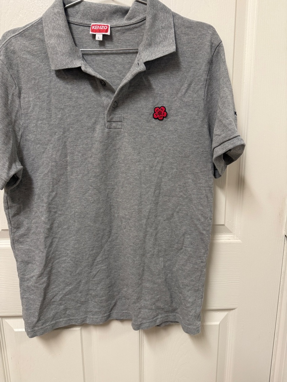 Kenzo Grey Polo with Red Flower Emblem